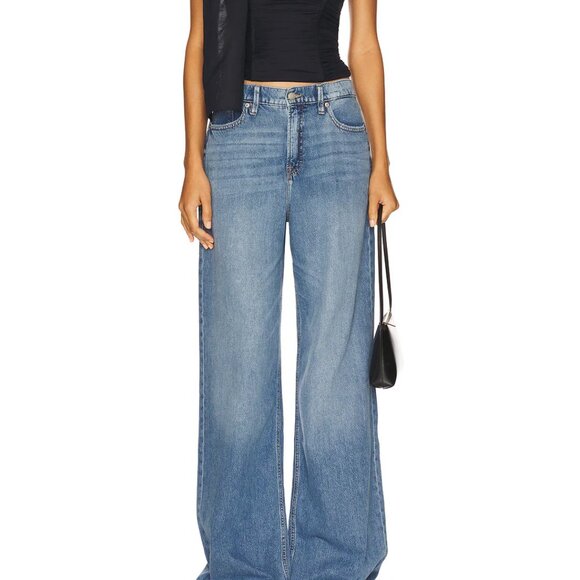 Good American Denim - New$189 Good American Good Waist Palazzo High Rise Wide Leg Raw Hem Jeans 8/29